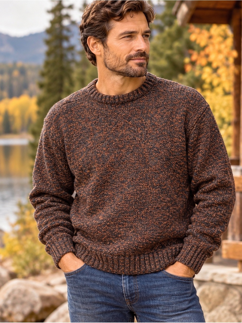 Woolrich Vintage Men’s XL Wool Blend Marled Brown Crewneck Sweater Heritage